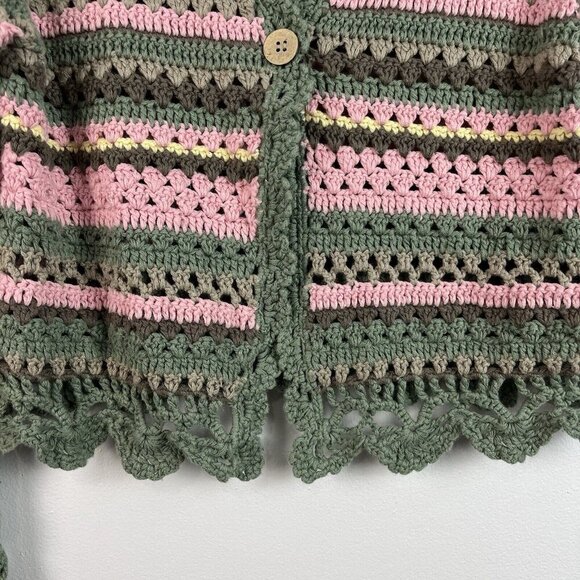 Boston Proper Crochet Cardigan Sweater M Cropped One Button Granny Cottagecore - Picture 4 of 10